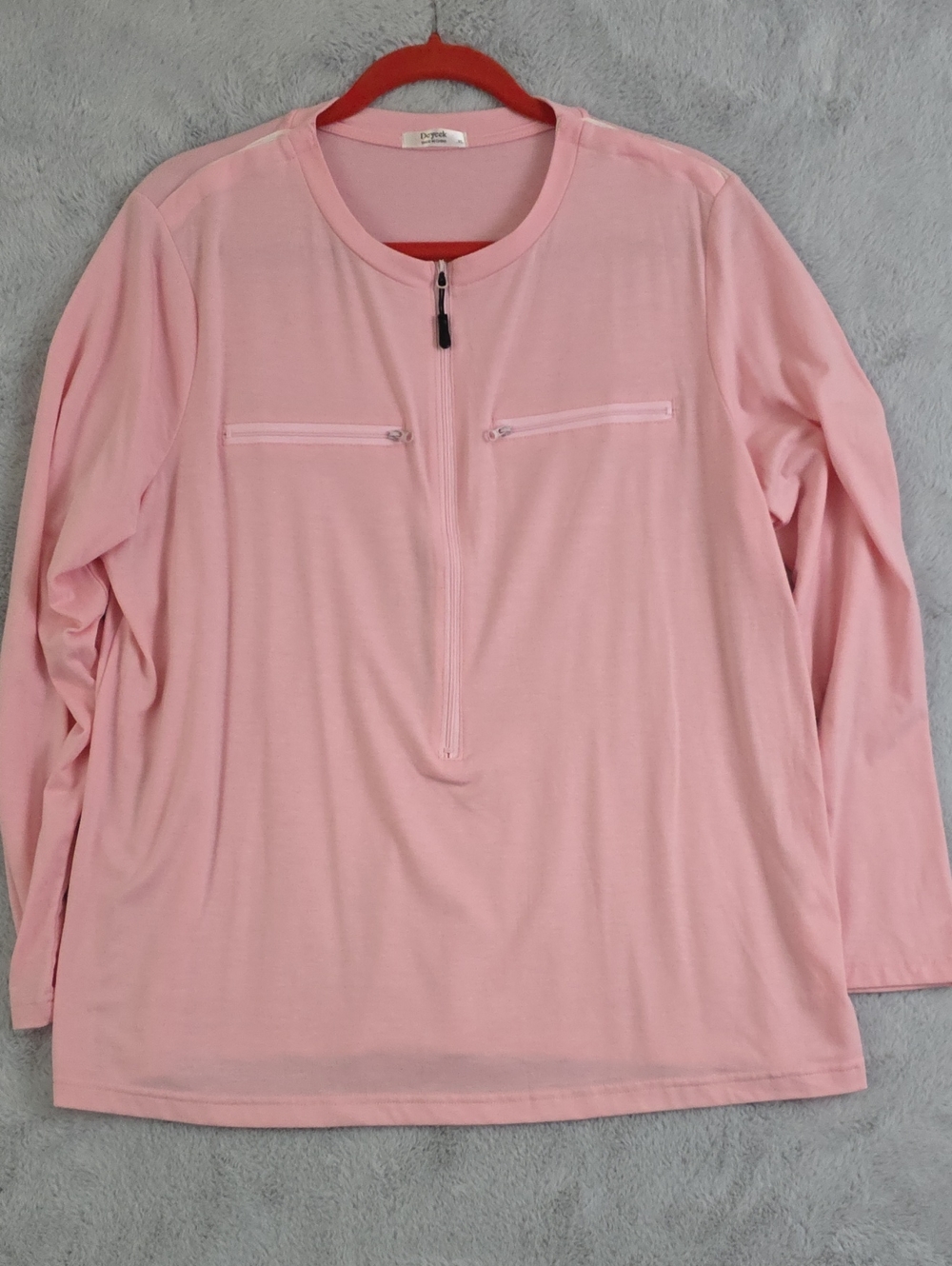 Deyeek Pink Quarter Zip Long Sleeve Top with Zip Pocket Detail Size XL